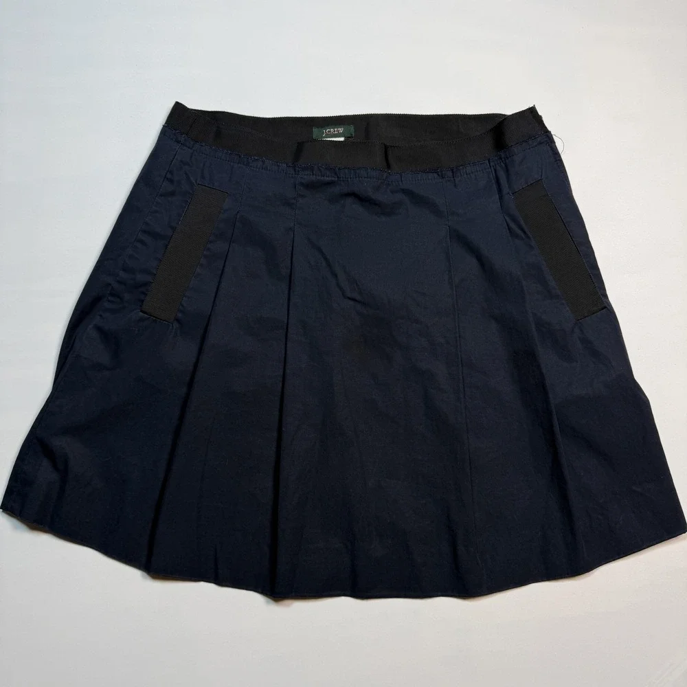 J Crew Skirt Womens 0 Navy 100% Cotton Pleated Mini Elastic Waist Pockets